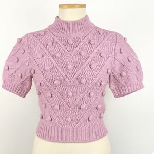 English Factory Lilac Pom Pom Puff Sleeve‎ Sweater Women M Textured Popcorn Knit
